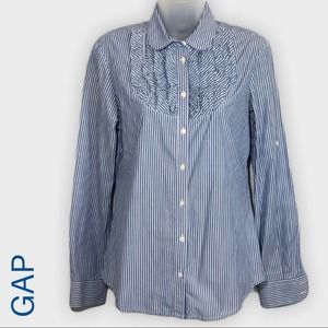Women's Gap career blue & white stripe ruffle button down cotton shirt size 4